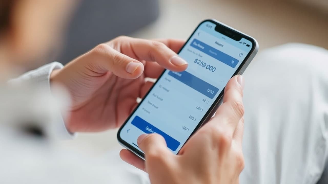 A person uses a smartphone to check their bank balance